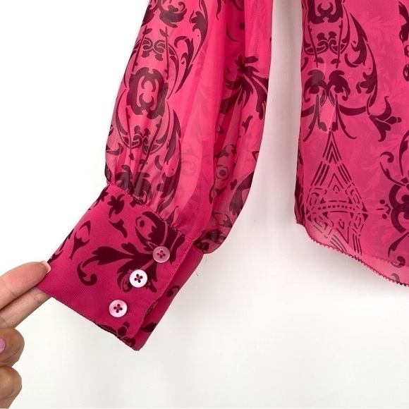 CAbi fitted button down shirt with v-neckline & long sleeves, sheer - Picture 8 of 11